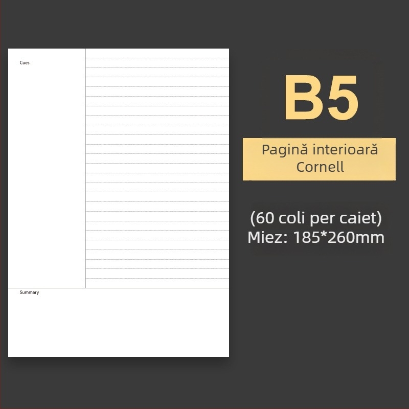 Caiet B5 cu copertă moale, 60 de pagini cu grilă, personalizabil, găuri de 20 sau 9, foi de înlocuire