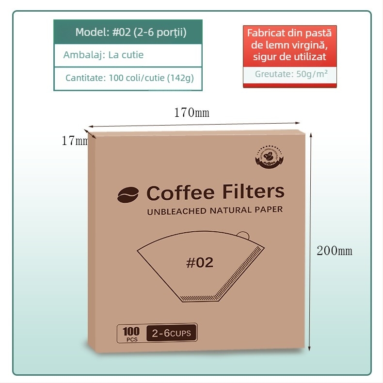 Filtru de cafea din hârtie, în formă de evantai, pentru filtrare prin pour-over, de unică folosință, pentru V60.