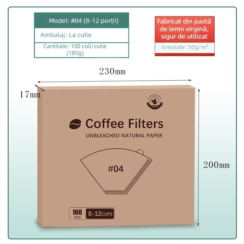 Filtru de cafea din hârtie, în formă de evantai, pentru filtrare prin pour-over, de unică folosință, pentru V60.