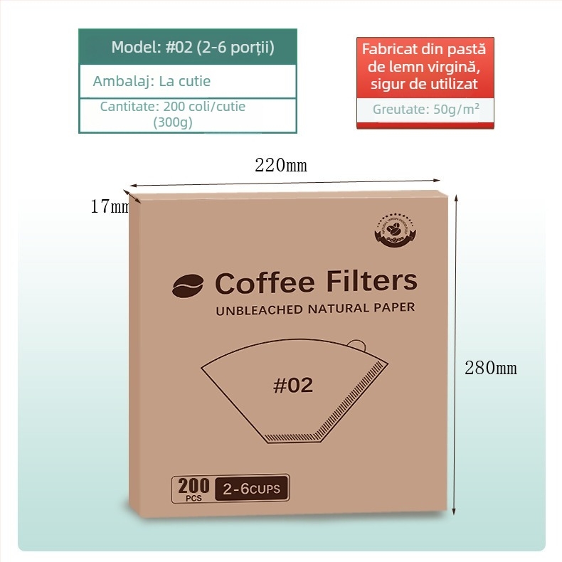 Filtru de cafea din hârtie, în formă de evantai, pentru filtrare prin pour-over, de unică folosință, pentru V60.