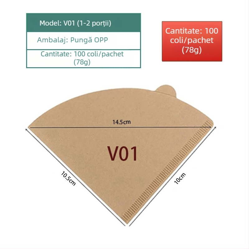 Filtru de cafea din hârtie, în formă de evantai, pentru filtrare prin pour-over, de unică folosință, pentru V60.