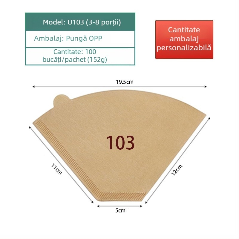 Filtru de cafea din hârtie, în formă de evantai, pentru filtrare prin pour-over, de unică folosință, pentru V60.