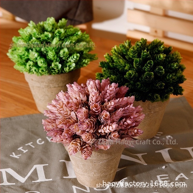 Plantă verde artificială în ghiveci, bonsai decorativ cu flori din plastic, decor pentru interior, înălțime 10–30 cm