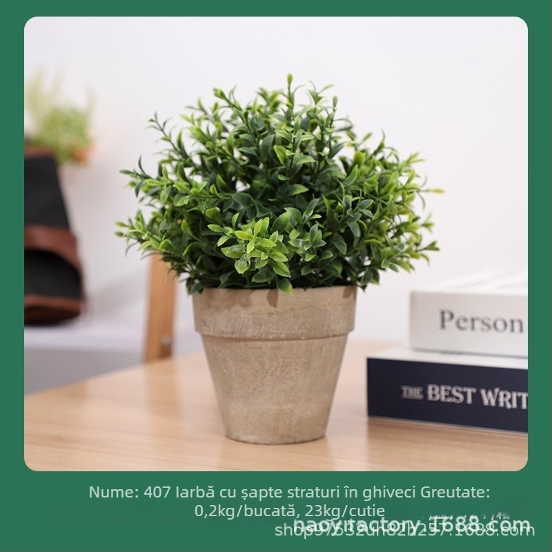 Plantă verde artificială în ghiveci, bonsai decorativ cu flori din plastic, decor pentru interior, înălțime 10–30 cm