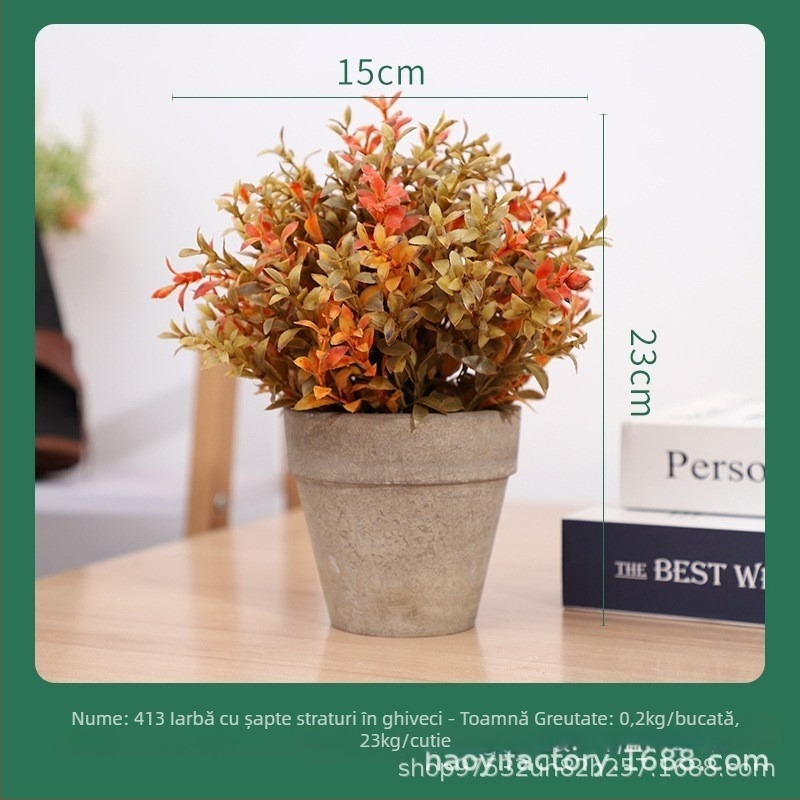 Plantă verde artificială în ghiveci, bonsai decorativ cu flori din plastic, decor pentru interior, înălțime 10–30 cm