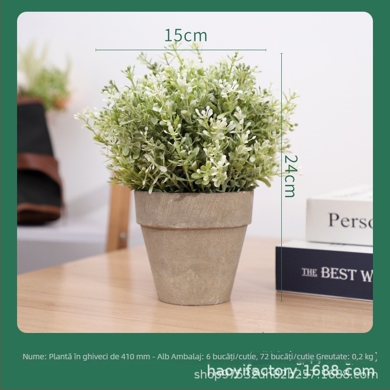 Plantă verde artificială în ghiveci, bonsai decorativ cu flori din plastic, decor pentru interior, înălțime 10–30 cm