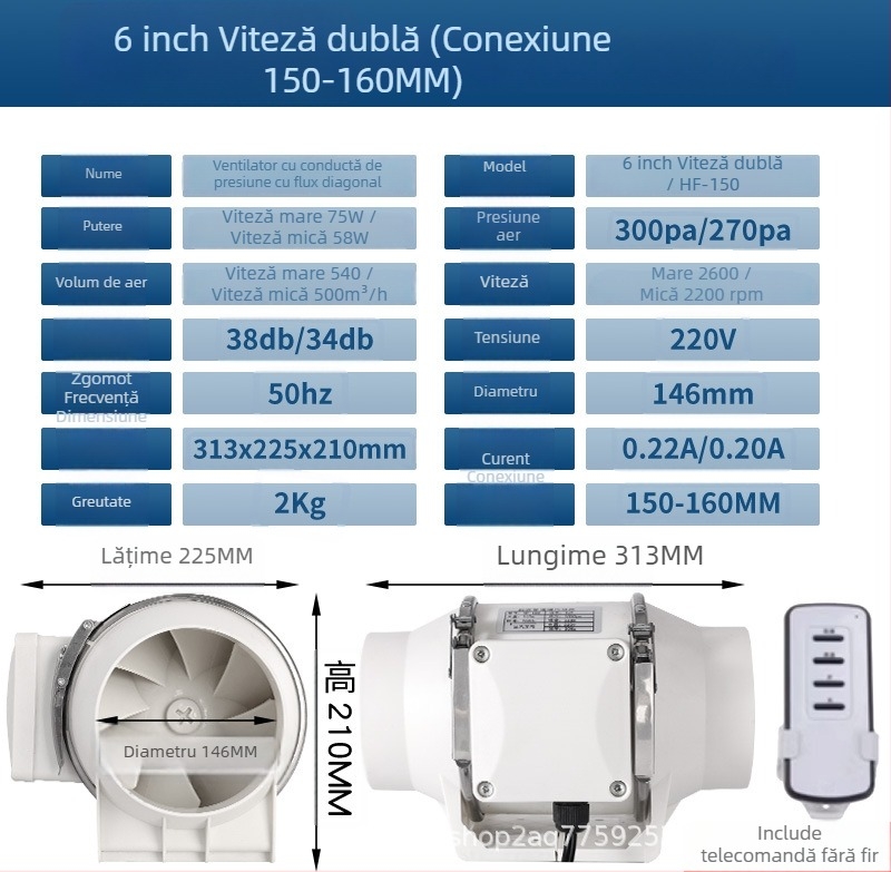 Ventilator canal pentru bucătărie și baie — evacuare silențioasă, cu putere mare pentru ventilație industrială