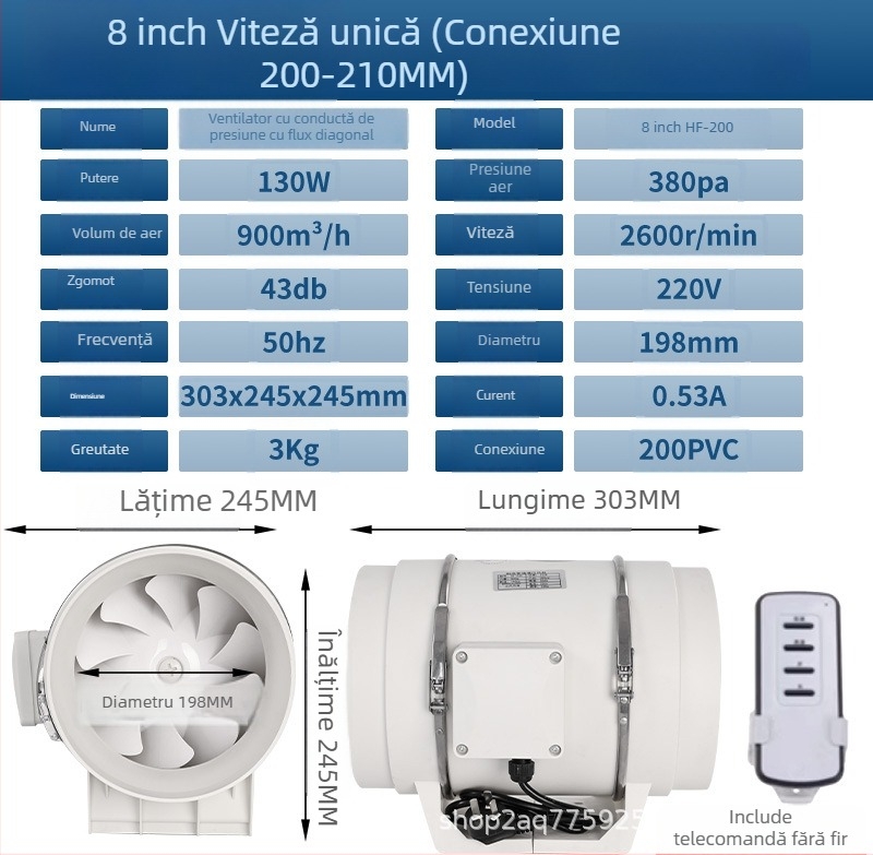 Ventilator canal pentru bucătărie și baie — evacuare silențioasă, cu putere mare pentru ventilație industrială