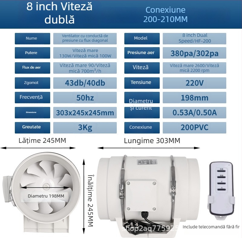 Ventilator canal pentru bucătărie și baie — evacuare silențioasă, cu putere mare pentru ventilație industrială