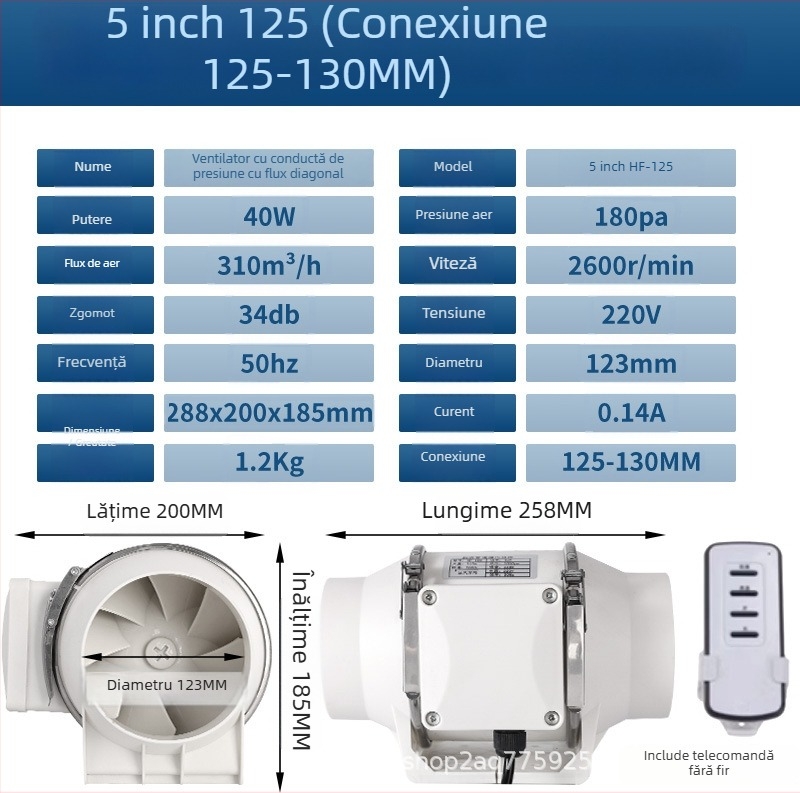 Ventilator canal pentru bucătărie și baie — evacuare silențioasă, cu putere mare pentru ventilație industrială