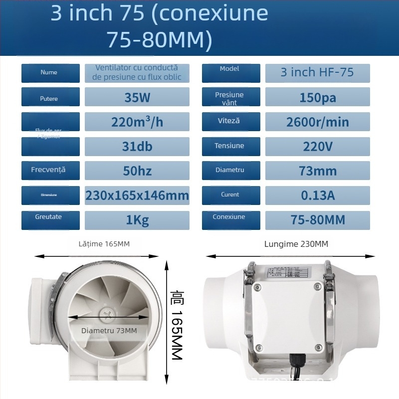 Ventilator canal pentru bucătărie și baie — evacuare silențioasă, cu putere mare pentru ventilație industrială