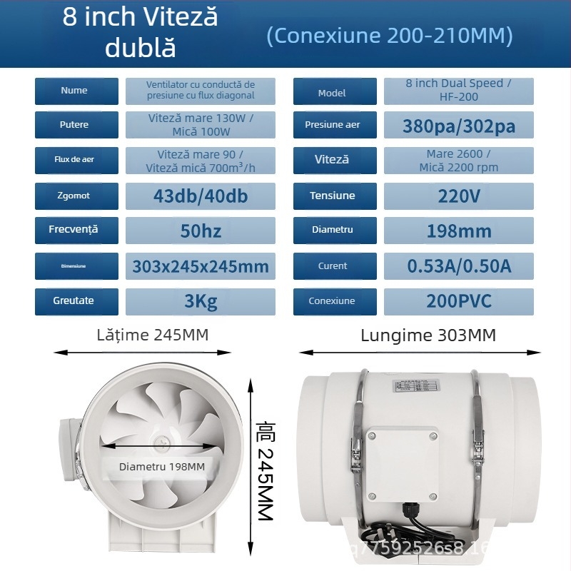 Ventilator canal pentru bucătărie și baie — evacuare silențioasă, cu putere mare pentru ventilație industrială