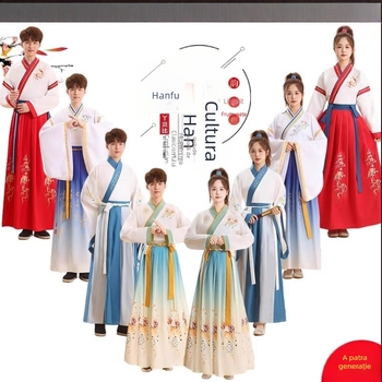 Costum Hanfu pentru ceremonia de majorat a copiilor, ținuta tradițională chineză pentru recitarea Three-Character Classic și reprezentații școlare