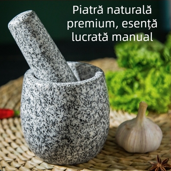 Mojar din piatră pentru zdrobirea usturoiului și presă de usturoi din granit, uz casnic