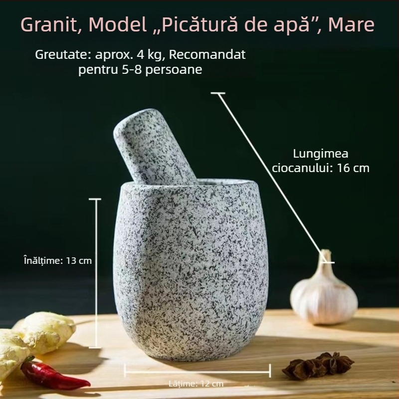 Mojar din piatră pentru zdrobirea usturoiului și presă de usturoi din granit, uz casnic
