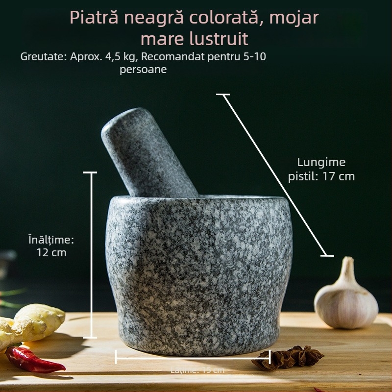 Mojar din piatră pentru zdrobirea usturoiului și presă de usturoi din granit, uz casnic