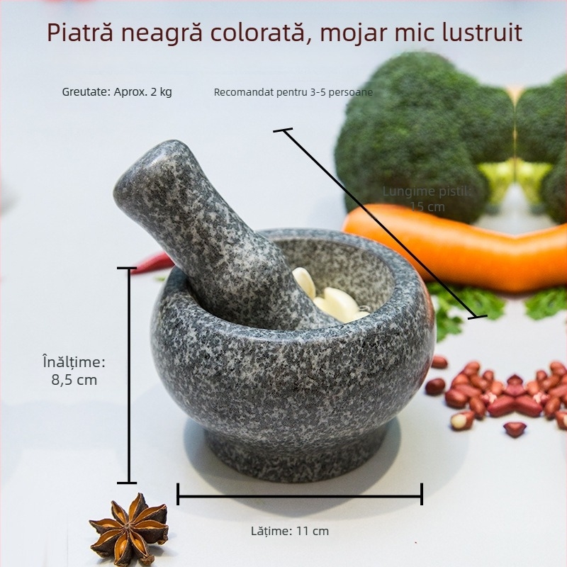 Mojar din piatră pentru zdrobirea usturoiului și presă de usturoi din granit, uz casnic