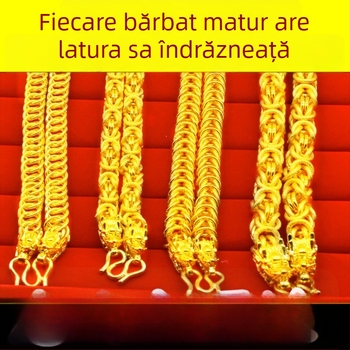 Colier bărbătesc placat cu aur 24K, lanț șarpe gros, lungime 51–80 cm