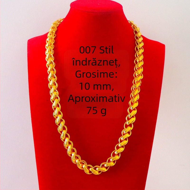 Colier bărbătesc placat cu aur 24K, lanț șarpe gros, lungime 51–80 cm