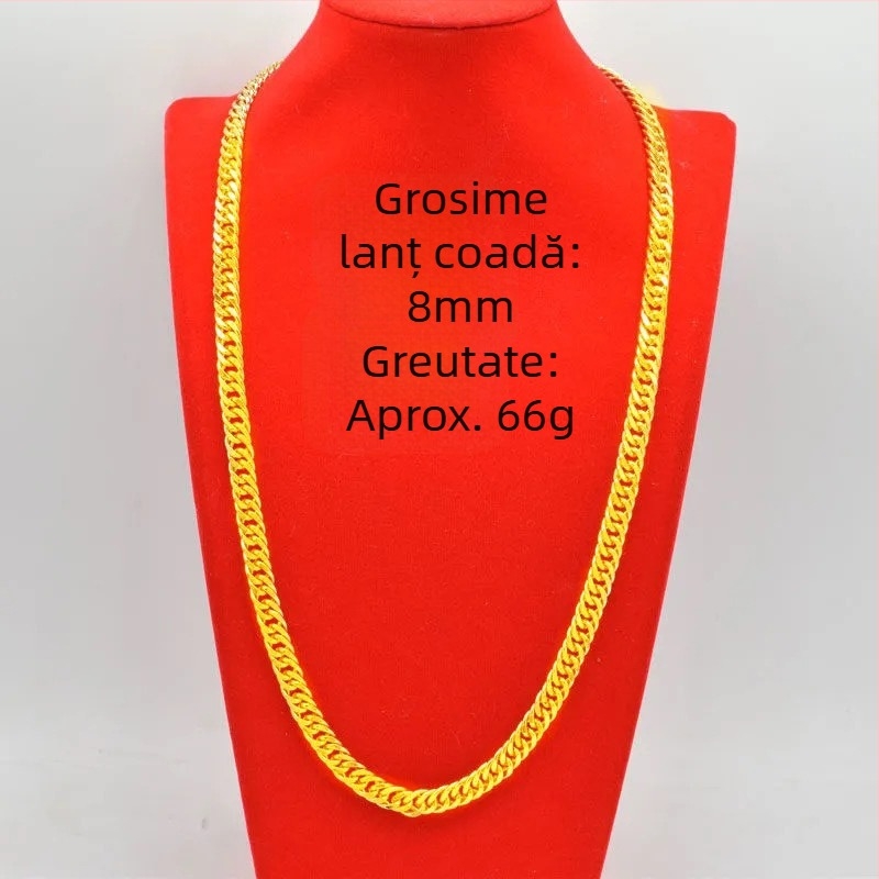 Colier bărbătesc placat cu aur 24K, lanț șarpe gros, lungime 51–80 cm