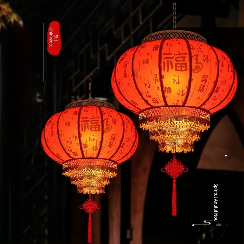Felinar rotund din blană de oaie, decor exterior roșu cu imprimare, impermeabil, potrivit pentru deschideri și case noi, stil Palat Chinezesc