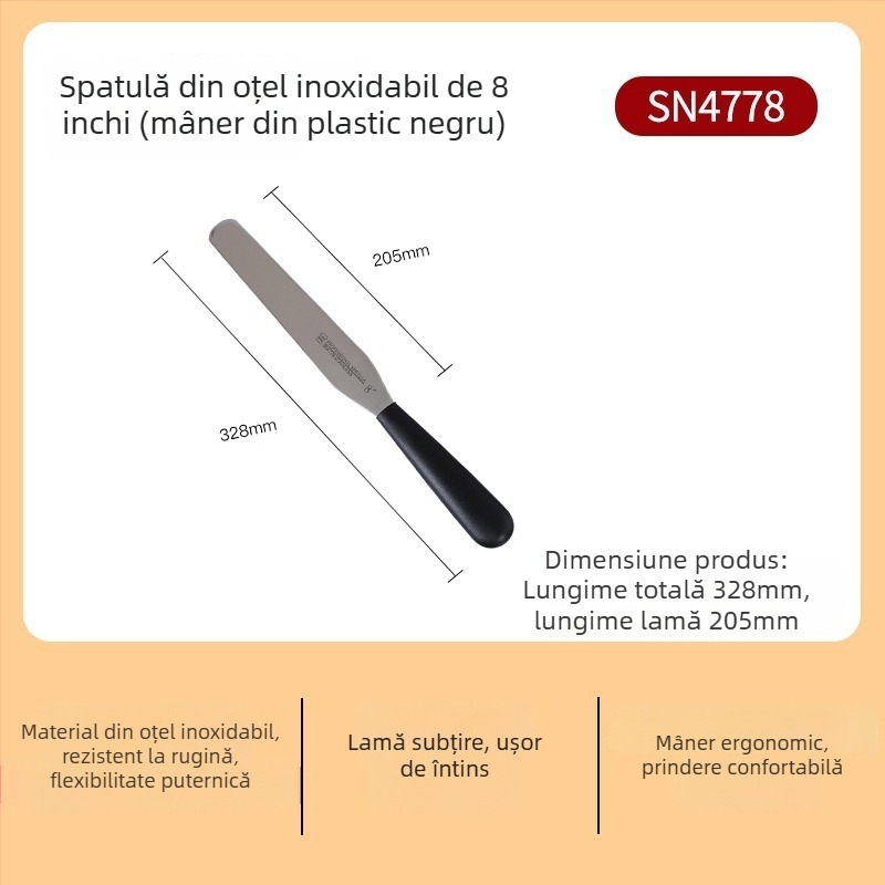Spatulă pentru tort, 8/10/12 inch, cu lamă pentru demoldare, racletă pentru decorarea cremei, oțel inoxidabil, unealtă de nivelare