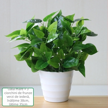 Plantă artificială cu frunze verzi, ghiveci din plastic, decor interior pentru living sau birou
