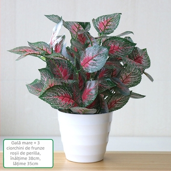 Plantă artificială cu frunze verzi, ghiveci din plastic, decor interior pentru living sau birou