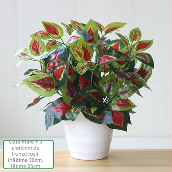 Plantă artificială cu frunze verzi, ghiveci din plastic, decor interior pentru living sau birou