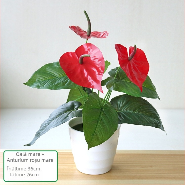 Plantă artificială cu frunze verzi, ghiveci din plastic, decor interior pentru living sau birou