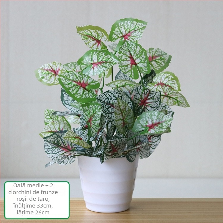 Plantă artificială cu frunze verzi, ghiveci din plastic, decor interior pentru living sau birou
