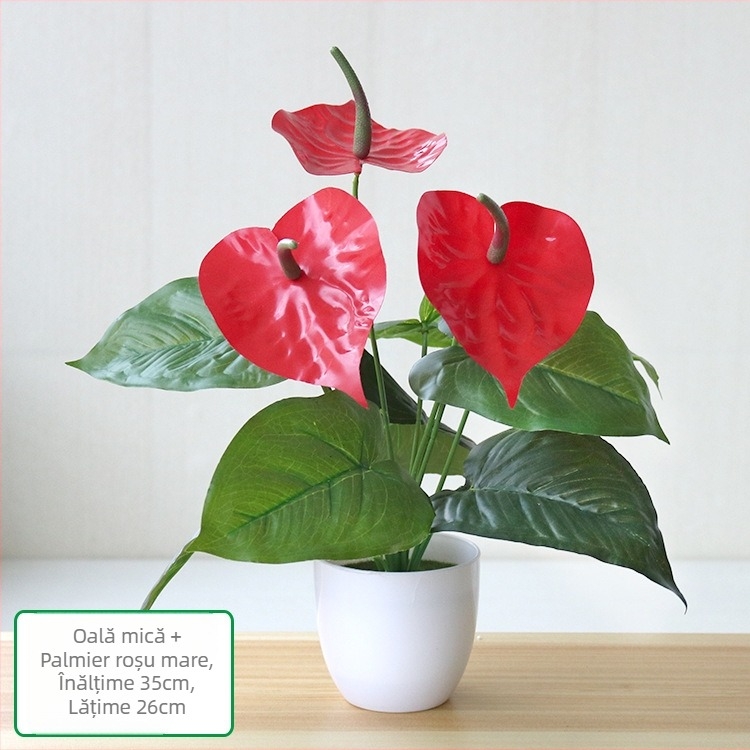 Plantă artificială cu frunze verzi, ghiveci din plastic, decor interior pentru living sau birou