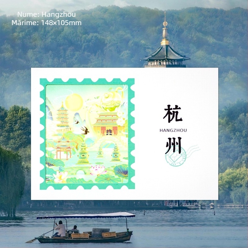 Carte poștală transparentă cu peisaj urban, set de semne de carte din film transparent, colecție de timbre ale muzeelor și obiectivelor turistice, carte poștală publicitară personalizabilă