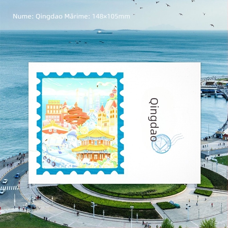 Carte poștală transparentă cu peisaj urban, set de semne de carte din film transparent, colecție de timbre ale muzeelor și obiectivelor turistice, carte poștală publicitară personalizabilă
