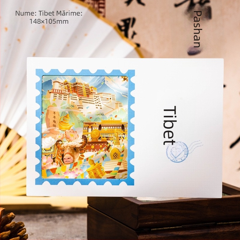 Carte poștală transparentă cu peisaj urban, set de semne de carte din film transparent, colecție de timbre ale muzeelor și obiectivelor turistice, carte poștală publicitară personalizabilă