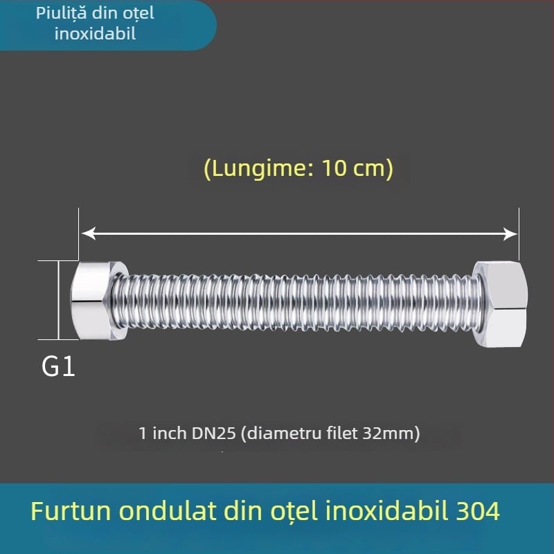 Țeavă corrugată din oțel inoxidabil 304, 1 inch, pentru abur și apă la temperaturi și presiuni ridicate, poate fi modelată, cu conectare filetată, Haomiao