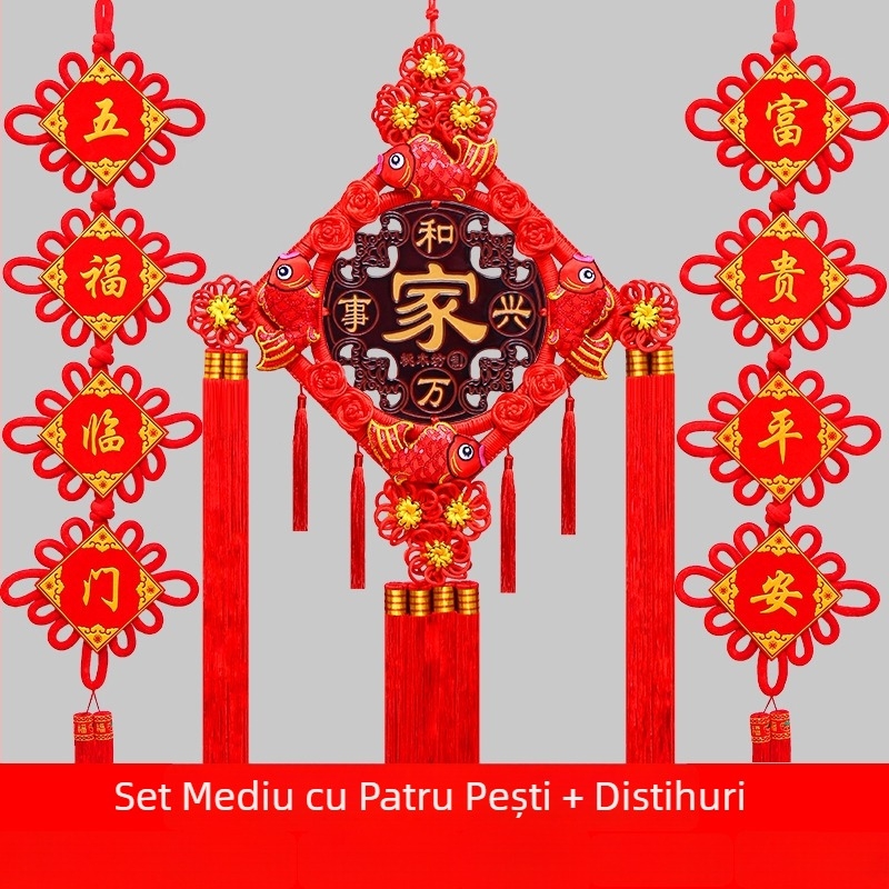 Pandantiv chinezesc cu nod mare din lemn de piersic, cu semn de binecuvântare – decor de perete pentru sufragerie și hol