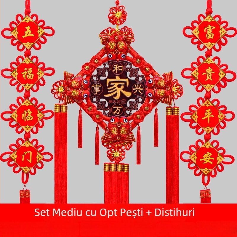 Pandantiv chinezesc cu nod mare din lemn de piersic, cu semn de binecuvântare – decor de perete pentru sufragerie și hol