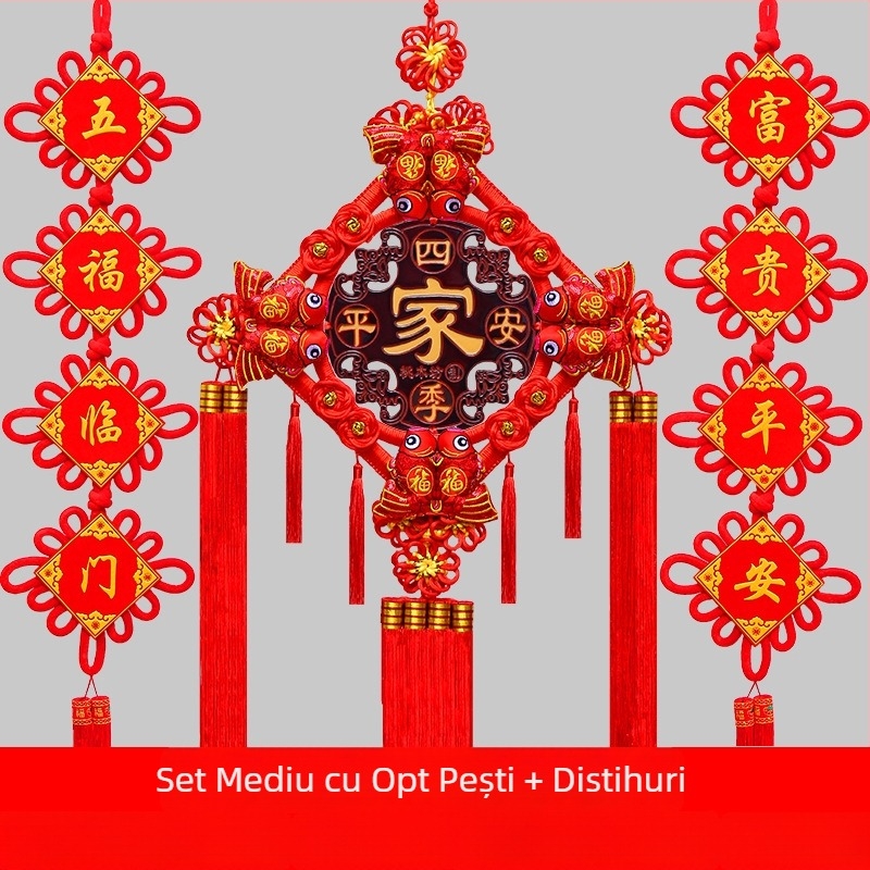 Pandantiv chinezesc cu nod mare din lemn de piersic, cu semn de binecuvântare – decor de perete pentru sufragerie și hol