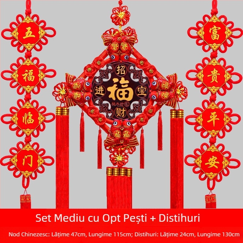 Pandantiv chinezesc cu nod mare din lemn de piersic, cu semn de binecuvântare – decor de perete pentru sufragerie și hol