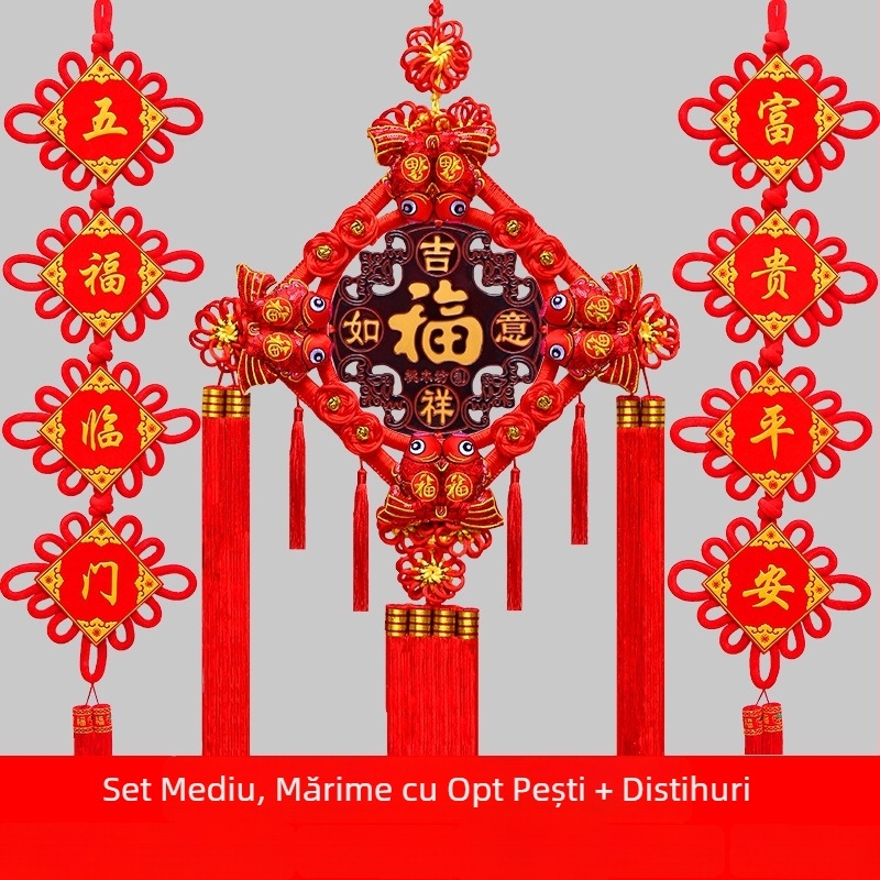 Pandantiv chinezesc cu nod mare din lemn de piersic, cu semn de binecuvântare – decor de perete pentru sufragerie și hol