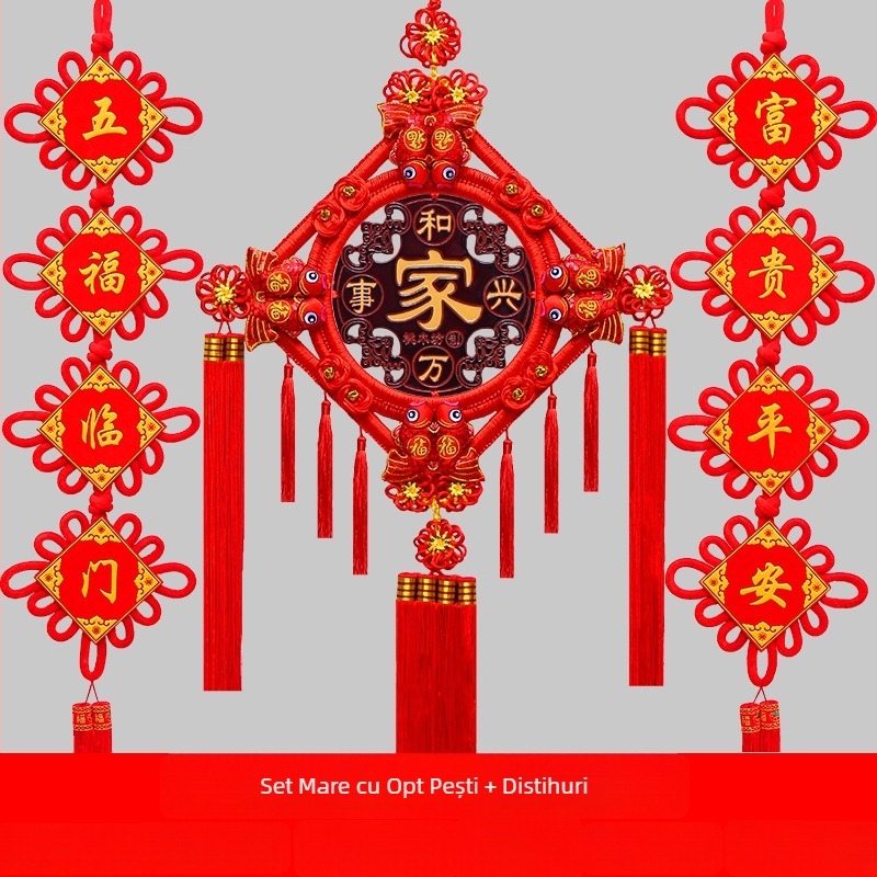 Pandantiv chinezesc cu nod mare din lemn de piersic, cu semn de binecuvântare – decor de perete pentru sufragerie și hol
