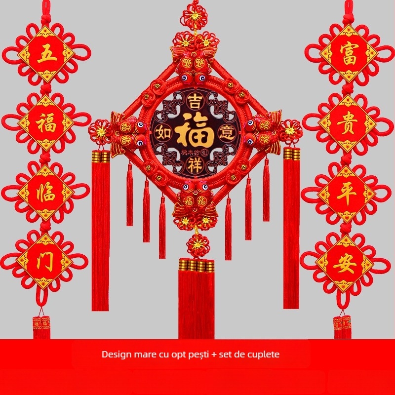 Pandantiv chinezesc cu nod mare din lemn de piersic, cu semn de binecuvântare – decor de perete pentru sufragerie și hol