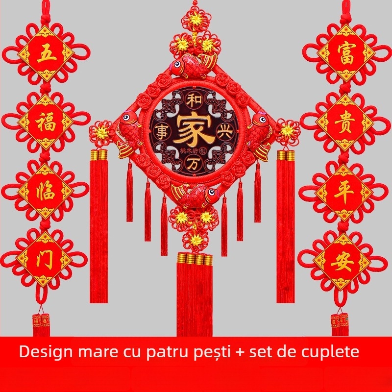 Pandantiv chinezesc cu nod mare din lemn de piersic, cu semn de binecuvântare – decor de perete pentru sufragerie și hol
