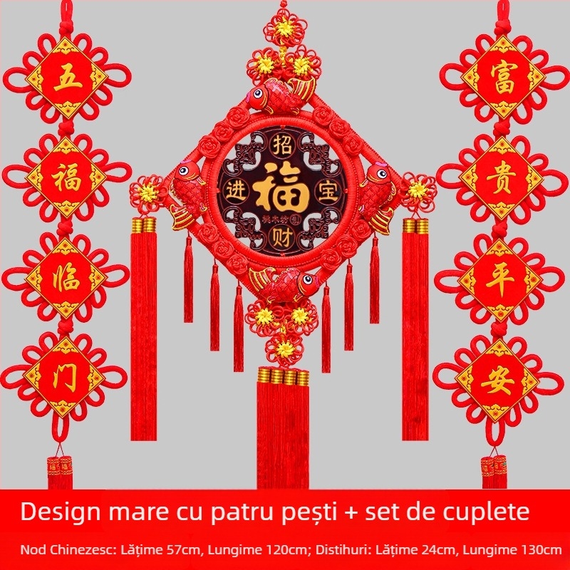 Pandantiv chinezesc cu nod mare din lemn de piersic, cu semn de binecuvântare – decor de perete pentru sufragerie și hol