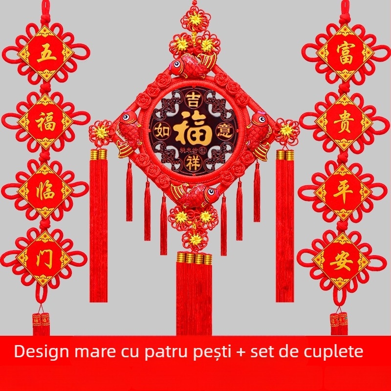 Pandantiv chinezesc cu nod mare din lemn de piersic, cu semn de binecuvântare – decor de perete pentru sufragerie și hol
