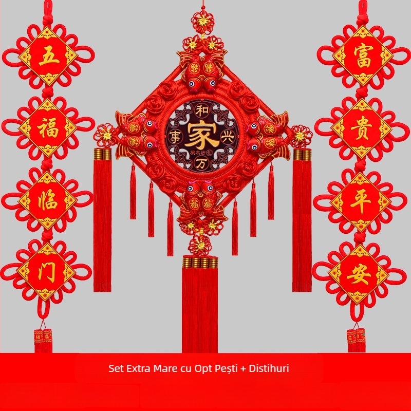 Pandantiv chinezesc cu nod mare din lemn de piersic, cu semn de binecuvântare – decor de perete pentru sufragerie și hol