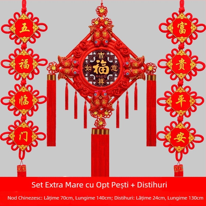 Pandantiv chinezesc cu nod mare din lemn de piersic, cu semn de binecuvântare – decor de perete pentru sufragerie și hol