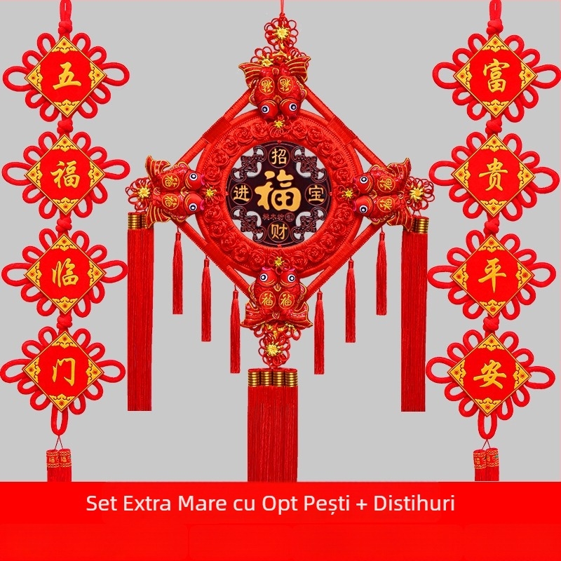 Pandantiv chinezesc cu nod mare din lemn de piersic, cu semn de binecuvântare – decor de perete pentru sufragerie și hol