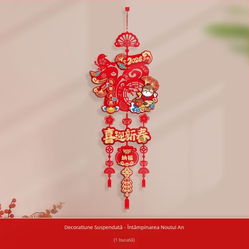 Decorațiune de Anul Nou pentru living: pandantiv din nod chinezesc cu un mare simbol de binecuvântare, Anul Calului